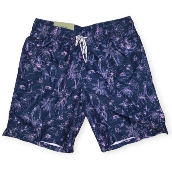 Goodfellow & Co Navy Blue Tropical Print Swim Trunks Size XXL - Picture 1 of 6